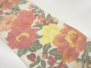 手織り紬花々模様織出し名古屋帯